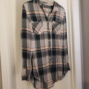 Hunter green/lt pink button down top